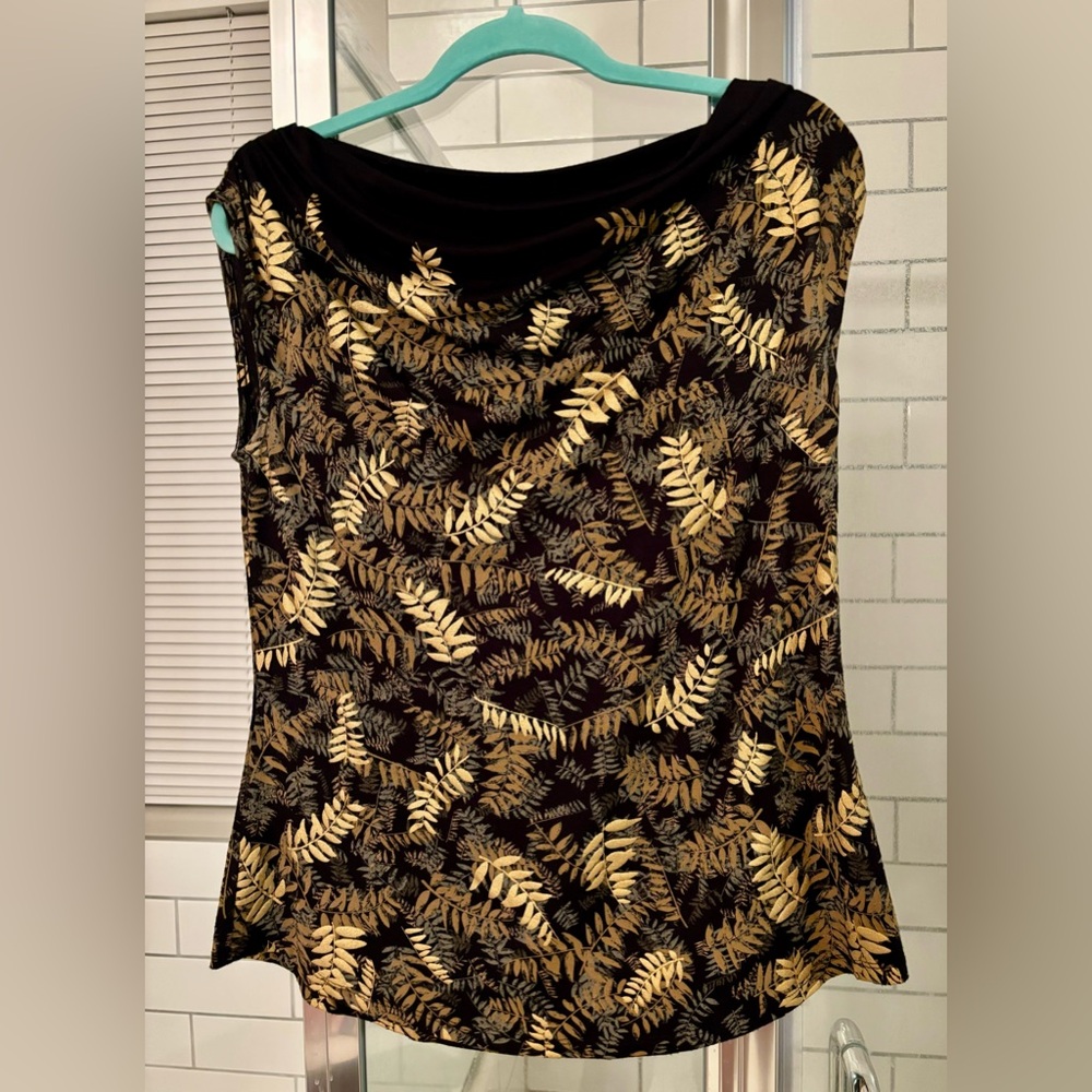 Cato, size M blouse, sleeveless black with leaves